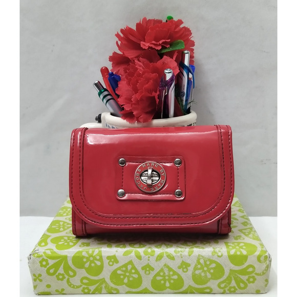 Marc By Marc Jacobs Handbags - Marc By Marc Jacobs Red Patent Leather Turn Lock Credit Card Bifold Wallet